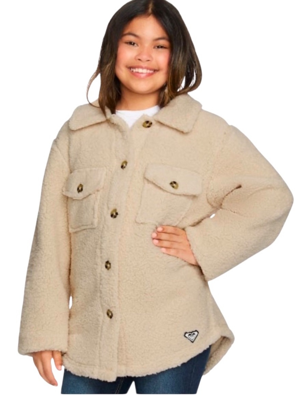 Roxy Girl’s Fleece Shirt Jacket Beige Tapioca Size 14/16 NEW